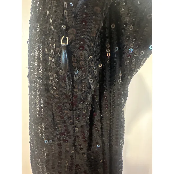 Just Quella Dressy cocktail Black Sequin Maxi Dress Halter Criss Cross Back High Slit New S - Image 7