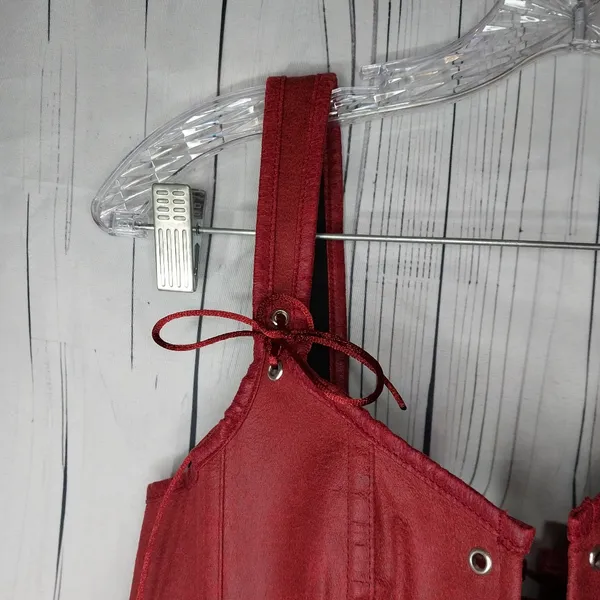 Charmian Renisssnce Red Faux Leather With Boning Corset Top with Zipper And Lace - Image 4