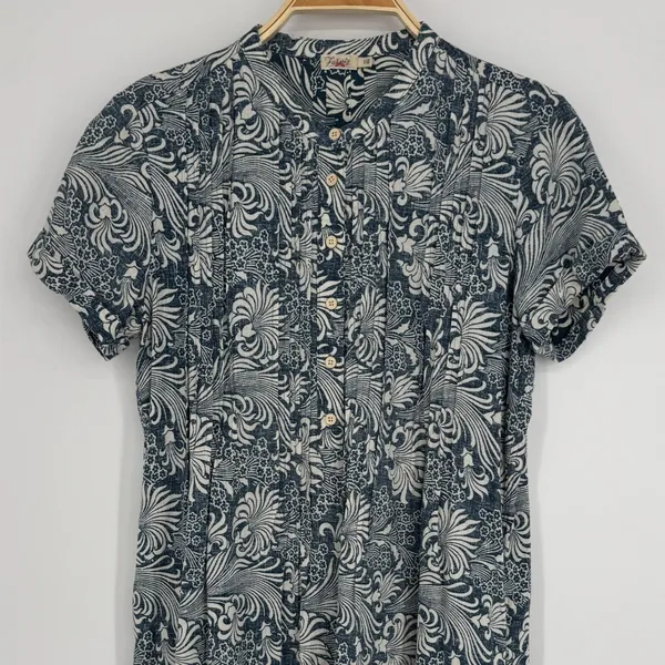 Faherty Gemina‎ Dress Size Small Blue White Printed Linen Blend Beachy Coastal - Image 5