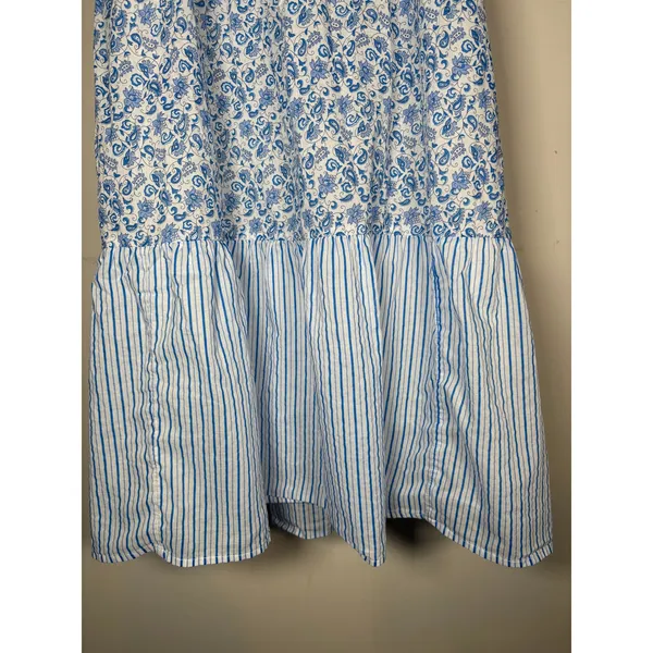 J.Crew Tiered Maxi Dress Blue Mixed Floral Stripe Coastal Cottagecore Boho Med - Image 4