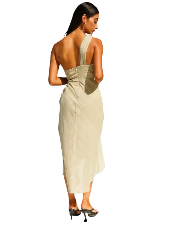 Hello Molly - NWT Golden Vibes Olive One Shoulder Midi Summer Dress SZ S - Image 2