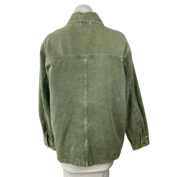 Blank NYC Garment Dye Acid Wash Twill Women's Green Shirt Utility Coat Jacket L - Image 4