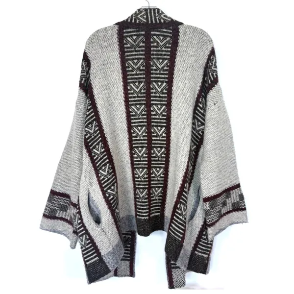 Zara Knit Oversized Sweater Jacket Chunky Slouchy Duster Burgundy Gray Small S - Image 3