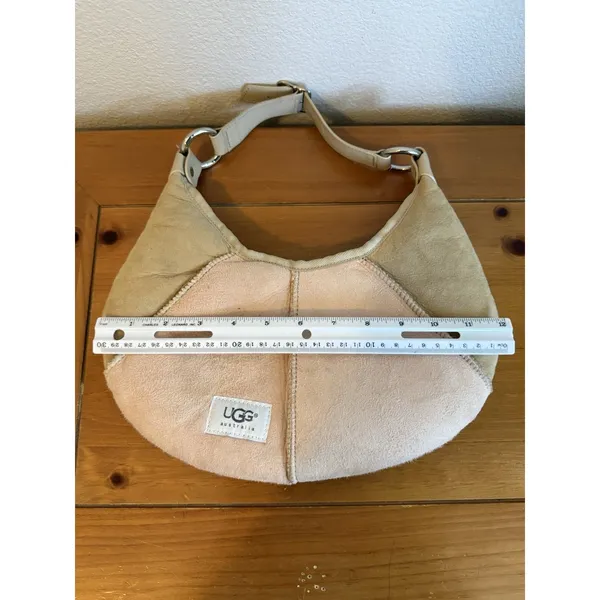 UGG Bag Purse Shoulder Handbag Pink‎ Tan Suede Shearling Malibu Boho Handbag - Image 9