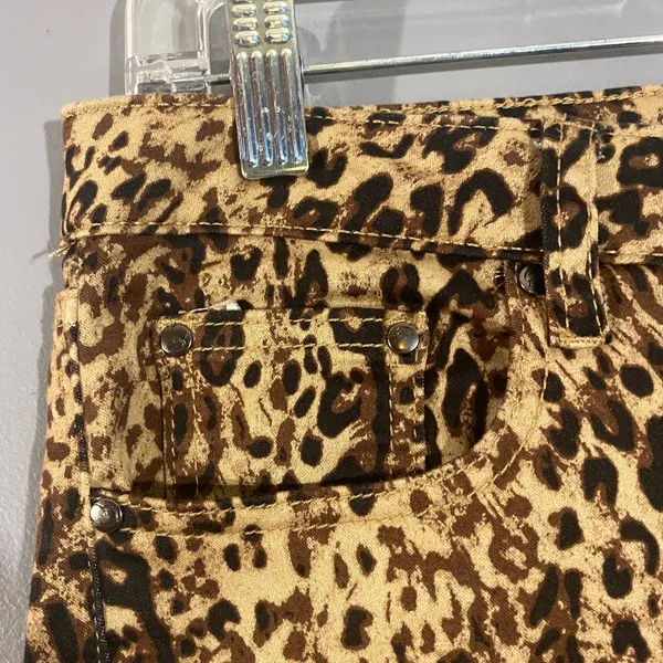 Earl Jean Tan Leopard Animal Print Skinny Ankle Classic Jeans Women Sz 6 - Image 7