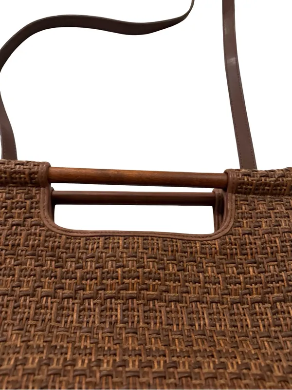 Fossil 75082 Brown Woven Raffia Tote Wood Handle Crossbody Bag One Size Women's - Image 4