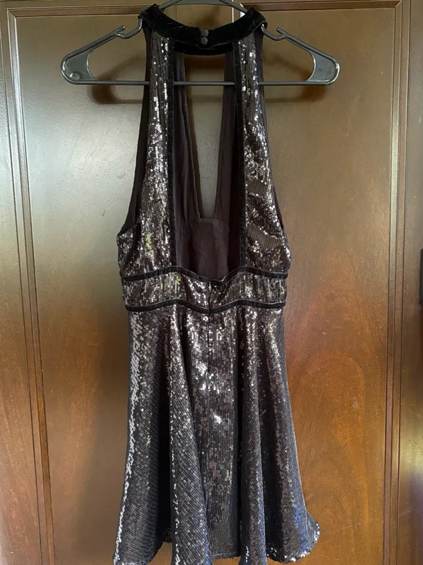 EUC Free People Film Noir Sequined Halter Mini Dress Black Size 4 - Image 13