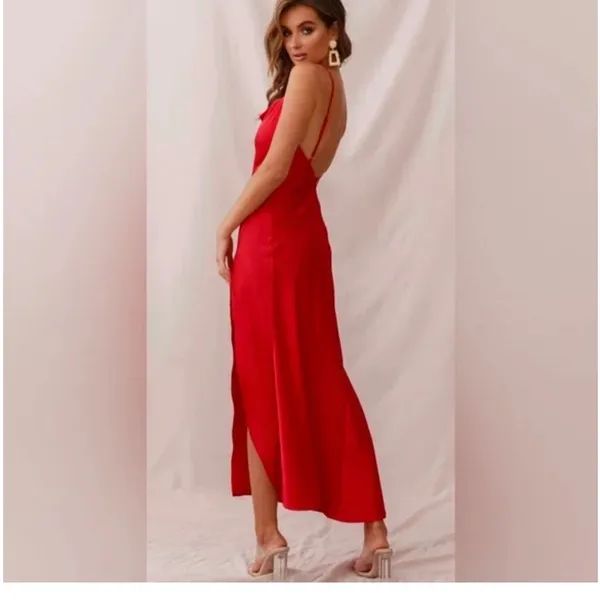 Selfie Leslie Cowl‎ Neck Satin Dress Red Size Small - Image 4