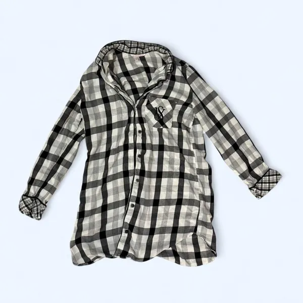 Victoria's Secret Plaid Button-Down Shirt – XS – Black & White –‎ Cotton Modal - Image 2
