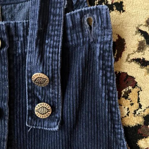 Women's Overall Dress Corduroy Ribbed Vtg 90s Grunge Navy Preppy M - Image 7