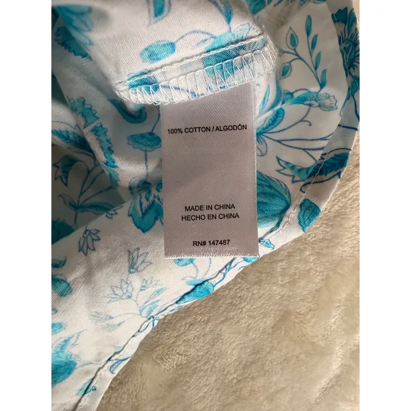 Draper‎ James XXL V-Neck Puff Sleeve Floral Top Blue Paisley Cotton Blouse NWOT - Image 7