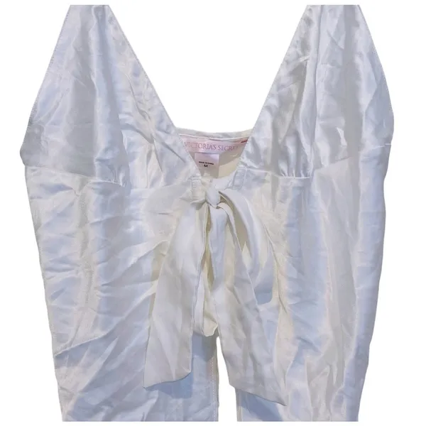 Victoria’s Secret 90s Silk Babydoll Tie Front Slip Dress Medium White Lingerie - Image 3