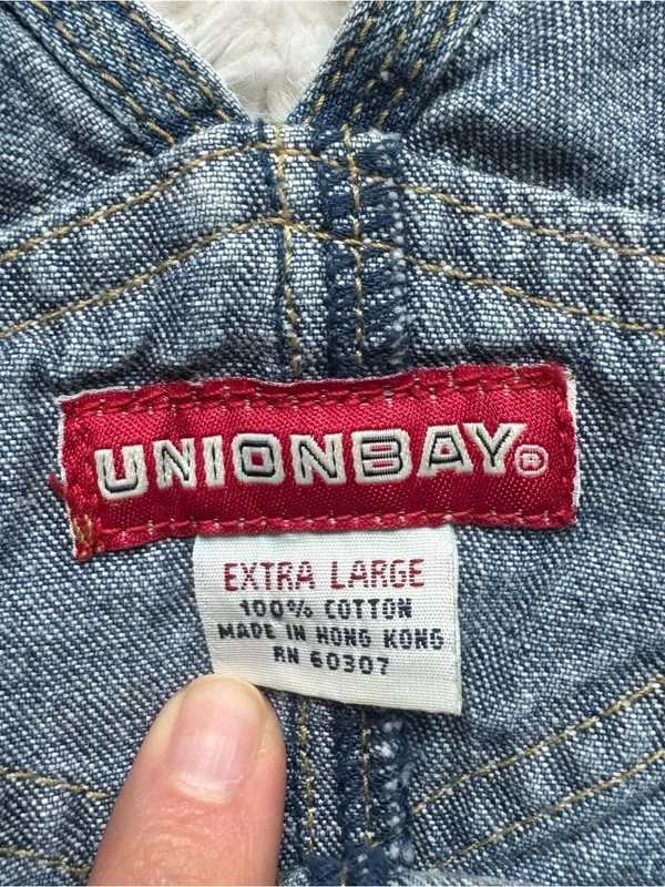 VTG 90s Y2K Union Bay Denim Overall Shorts Shortalls S Blue Jean Americana USA - Image 6