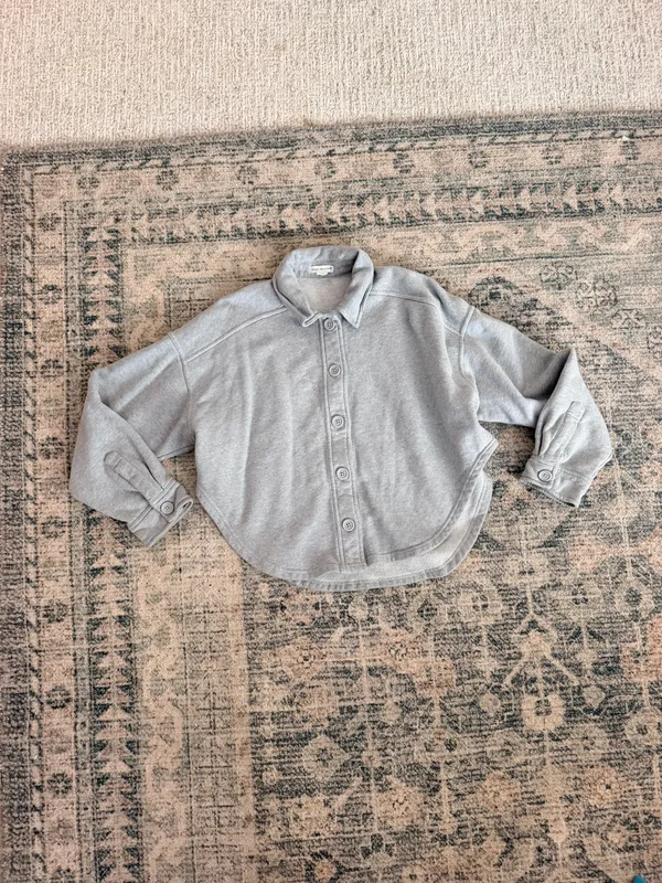 Good American heather gray cropped long sleeve shacket M - Image 3
