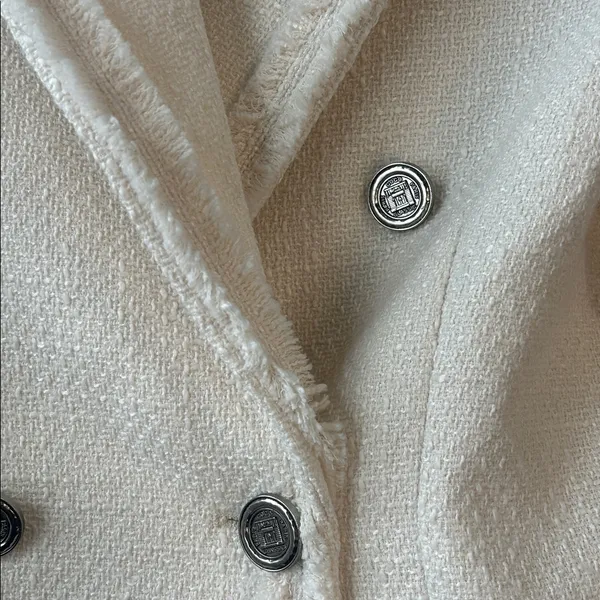 Mina Self Cream‎ Cropped Tweed Blazer Jacket Double Breasted Size L - Image 3
