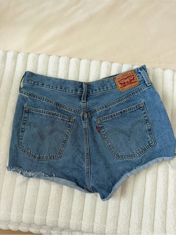 Levi’s 501 Distressed High-Rise Denim Shorts - Blue - Image 6