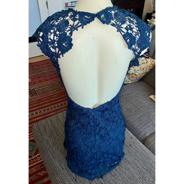 NWT Lulus Semi-formal Backless Above-Knee Lace Navy Dress, Sz S - Image 3