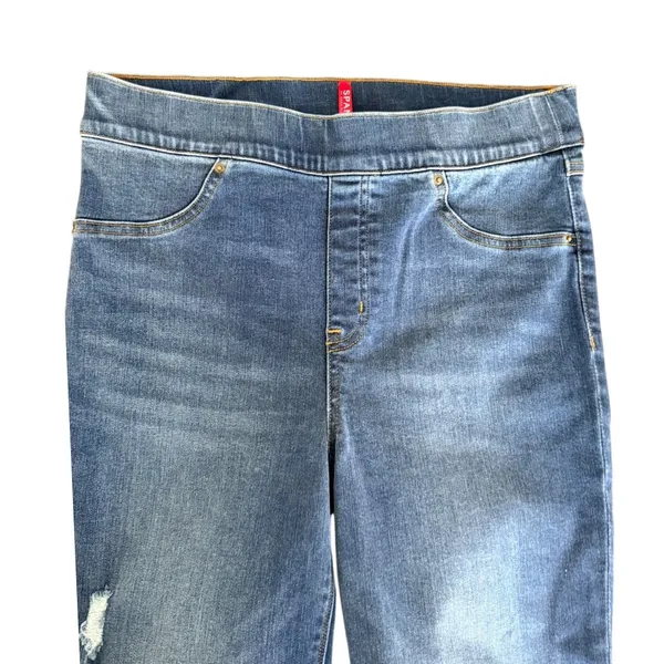Spanx Jean-ish Ankle Leggings Medium Indigo Distressed Raw‎ Hem Tall Large L/G - Image 5