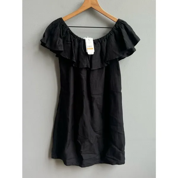 Tommy Bahama NWT Linen Dye Off the Shoulders Dress Black Size Small - Image 4