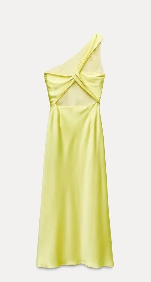 Zara maxi dress satin effect formal wedding asymmetrical lemon yellow wedding - Image 9