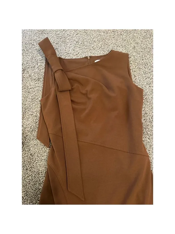 Calvin Klein Brown Bow Shoulder Midi Dress Size 2 - Image 7
