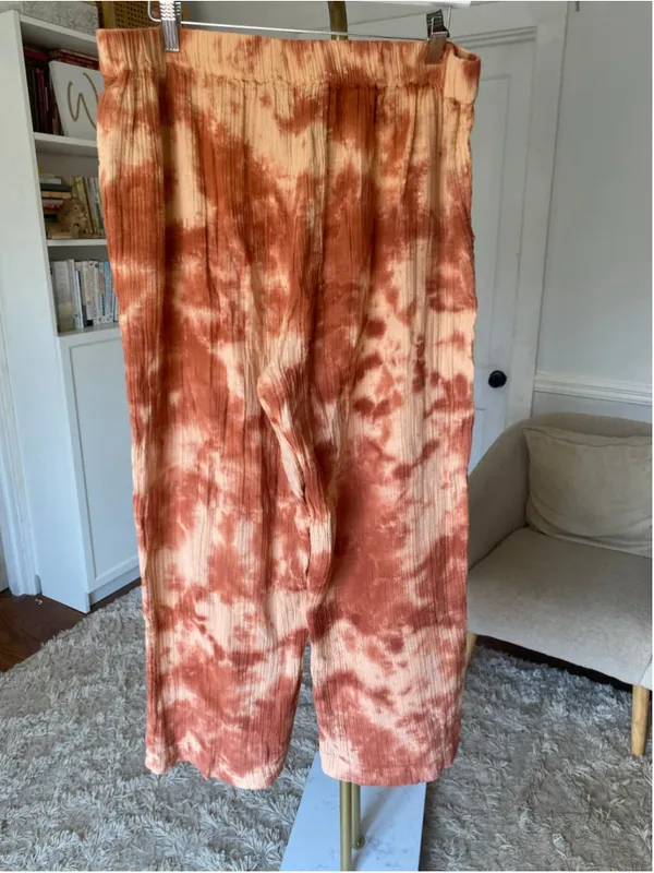 Wonderly Tie Dye Wide Leg Pants Cotton Gauze Boho Coastal Beachy Festival Earthy - Image 3