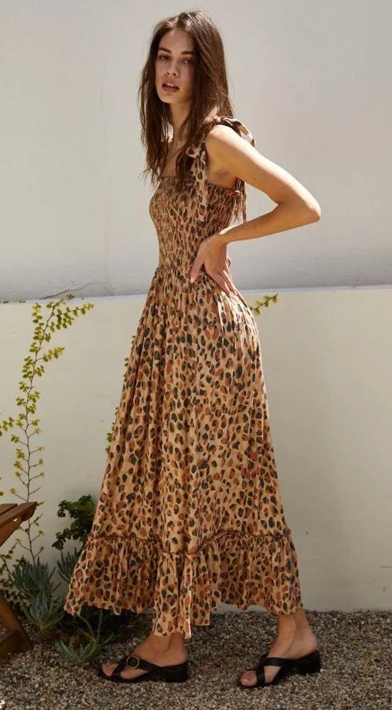 By Together Fika Leopard Smocked Maxi Dress Medium - Image 2