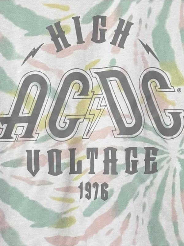 AC/DC High Voltage Tie-Dye Crop Tee Youth XXL S Ivory/Green/Pink/Yellow EUC - Image 4