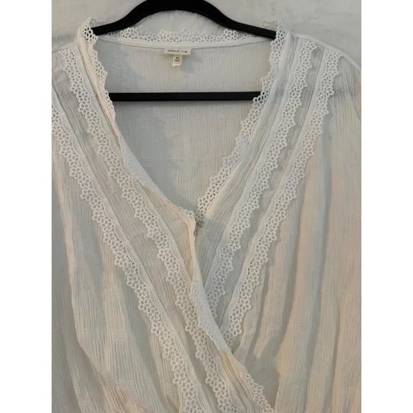 Selfie White Crochet Lace‎ Trim Smocked Waist Blouse XL Long Sleeve Boho Top - Image 5