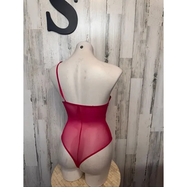 Hot Pink Lace Mesh Bodysuit Teddy Lingerie Size Small - Image 4