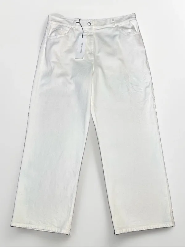 WJ Martin Roberta White Wide Leg Denim Pants Cotton Linen Blend NWT Sz 46 US 10 - Image 2