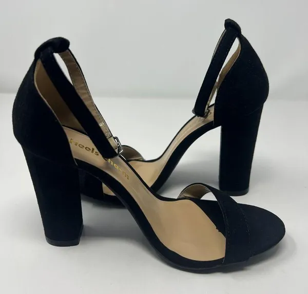 Heels Charm Faux Suede Black Heel Sandals Size 6.5 - Image 8