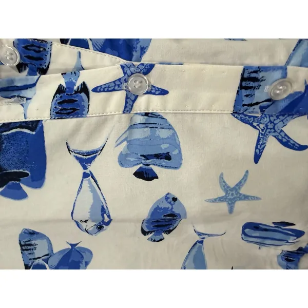 Rachel Zoe Blue White Tropical Fish Starfish Print Tiered Midi Shirt Dress XL - Image 9