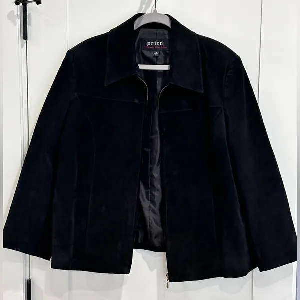Pritti By Kristin Blake Genuine Suede Leather Jacket Black 1X Minimal Classic - Image 3