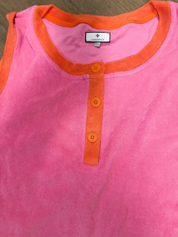Tuckernuck Pink Terry Tank with Orange Trim and Front Buttons Dress: Size XXL - Image 2