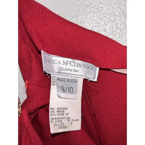 VTG Jessica McClintock Gunne Sax Maxi Dress 9/10 Red Rhinestone hoco no 90s Y2K - Image 6