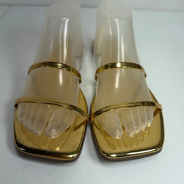 TKEES Size 9 Slide Sandals Gemma Gold Metallic Patent Leather Square Toe Flat - Image 4