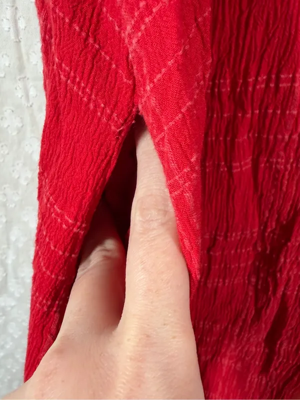 Anthropologie Maeve Hot Pink Red‎ Striped Crinkle Button Up Midi Dress - Image 5