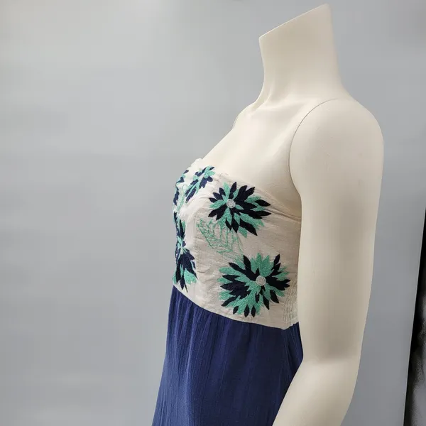 Missy Robertson Strapless Maxi Dress Large Blue Embroidered Floral Boho Summer - Image 12