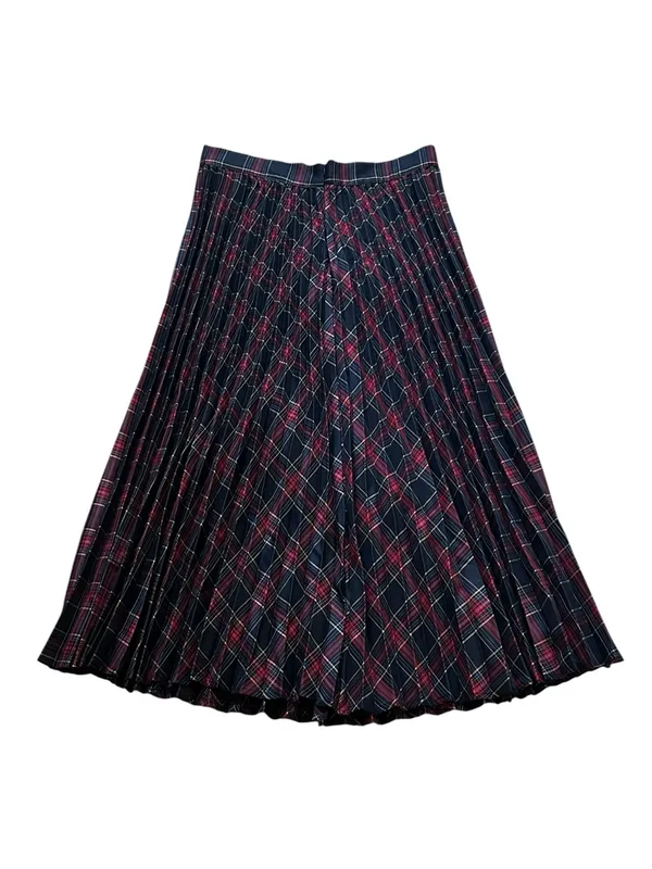 FORE Womens Pleated Midi Skirt Blue Red Plaid Preppy Dark Academia Grunge Modest - Image 5