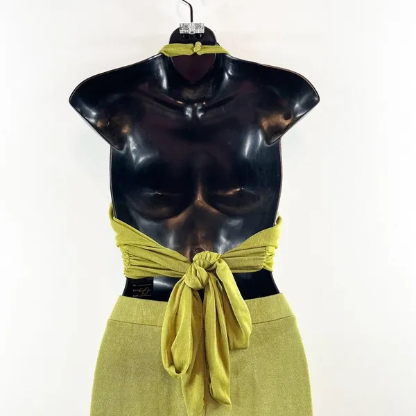 Peppermayo Wrap Tie Crop Bra Top and High Rise Flare Pants Matching Set Green 6 - Image 9