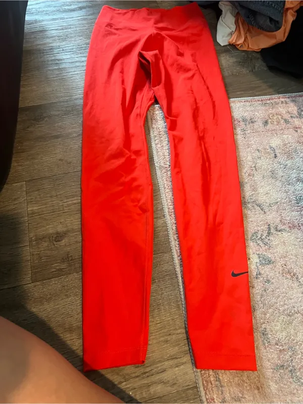 Nike Red Athletic Tights with Black Swoosh - Image 4