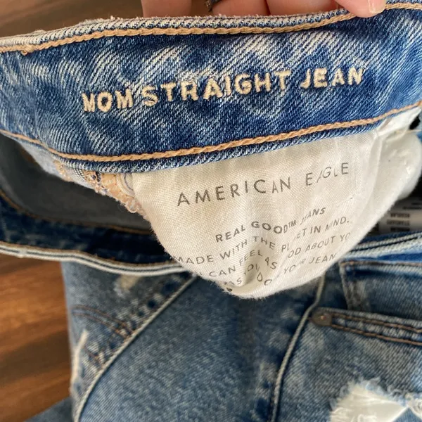 American Eagle Mom Straight Jean High Rise Distressed Medium Wash - Image 3
