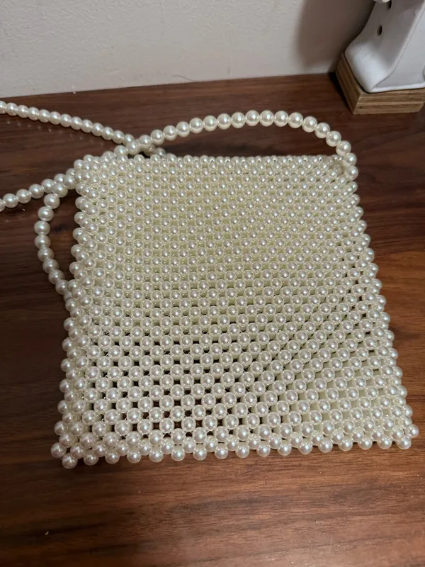 Pearl Beaded Crossbody Bag in Cream - Image 8