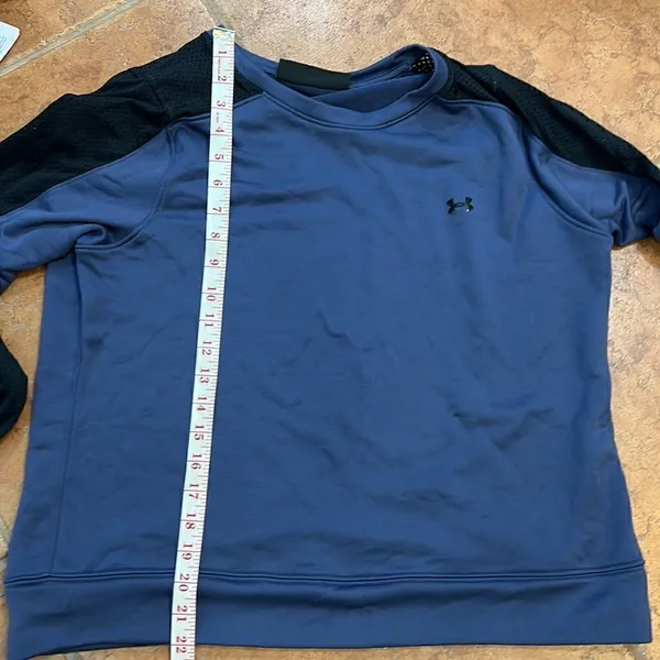 Under Armour Mesh Panel Sweatshirt Womens Blue‎ Black Crewneck Loose Fit Large - Image 11