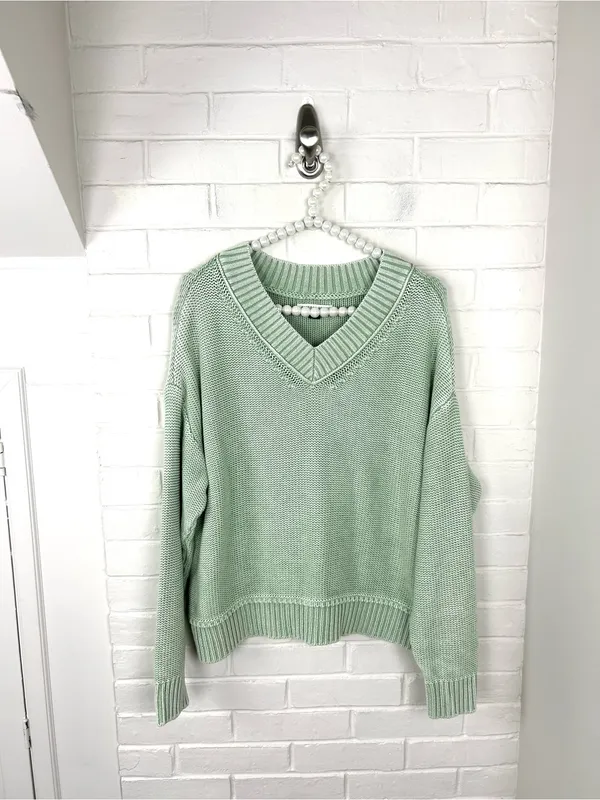American Eagle Light Green Cotton Knit Sweater Size XS - Image 2