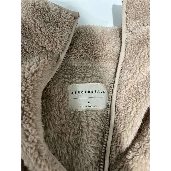 Aeropostale Fuzzy Fleece Half Zip Pullover Jacket Tan Size‎ M - Image 4