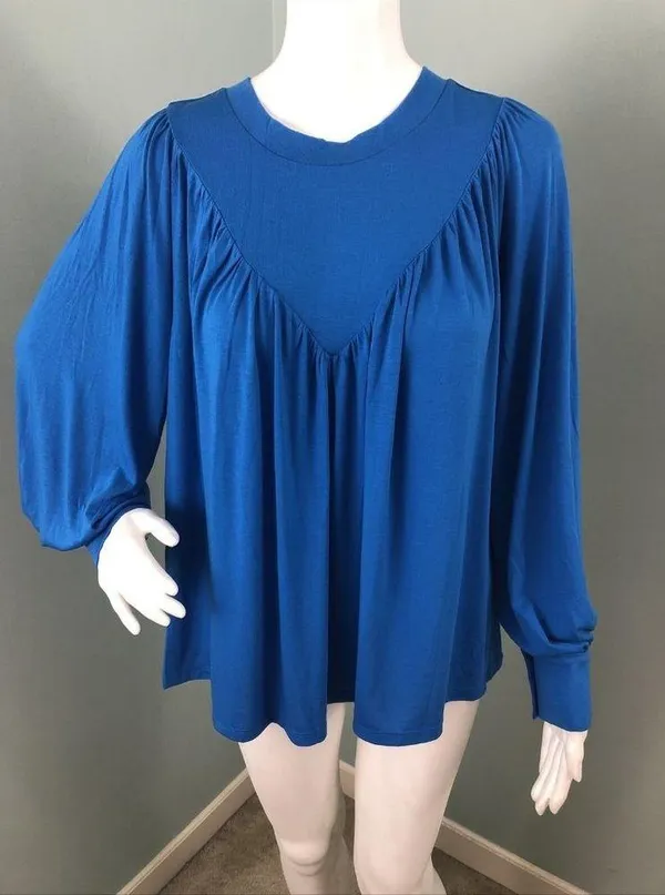 NWT Women's Ann Taylor V-Yoke Shirred Blouse Top in Blue Sz Medium - Image 5