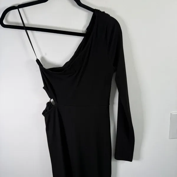 Hello Molly Black One‎ Shoulder Midi Dress Side Cutout Womens US 4 AU 8 - Image 5