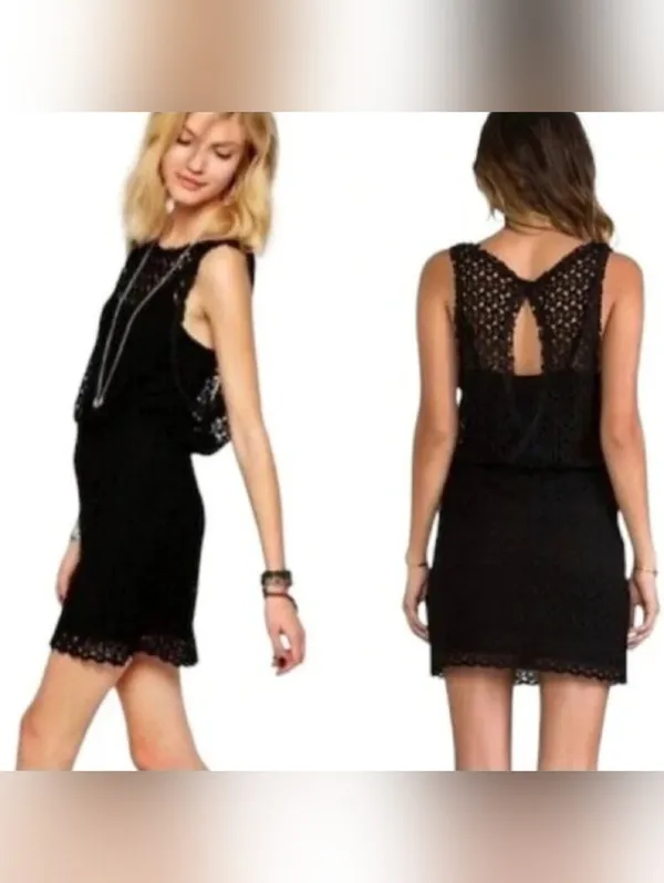 Free People Black crochet Mini dress Medium - Image 2